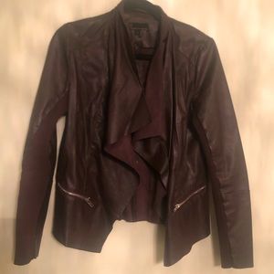 Chic‎ Maroon faux leather jacket w/knit detail